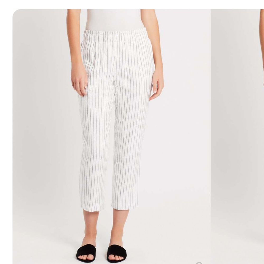 Joie Araona Pants Womens XSmall Porcelain Stripe Linen Blend Ankle Cropped